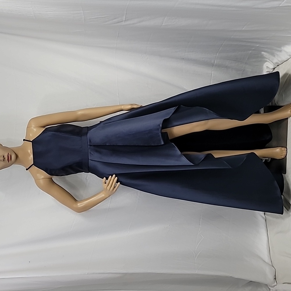 Lulu's Women's Navy Broadway Show Satin High-low Gown - Picture 8 of 13